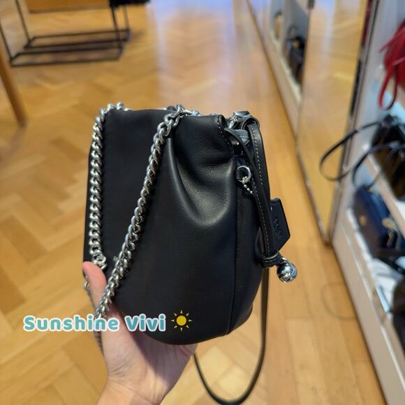 NWT Coach Faye Mini Drawstring Bag With Ruching CDB67 Silver Black - Picture 2 of 6